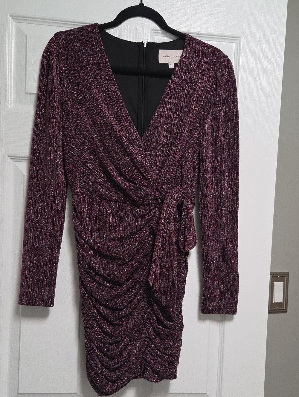 Adelyn Rae Purple Metallic Ruched Wrap-Front Long Sleeve Dress